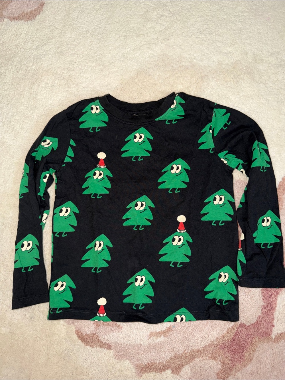 H&M Black Long-Sleeve Tee with Playful Green Tree Print